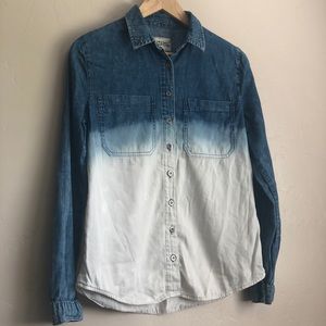 Dip-Dyed Faux Denim Button-Up